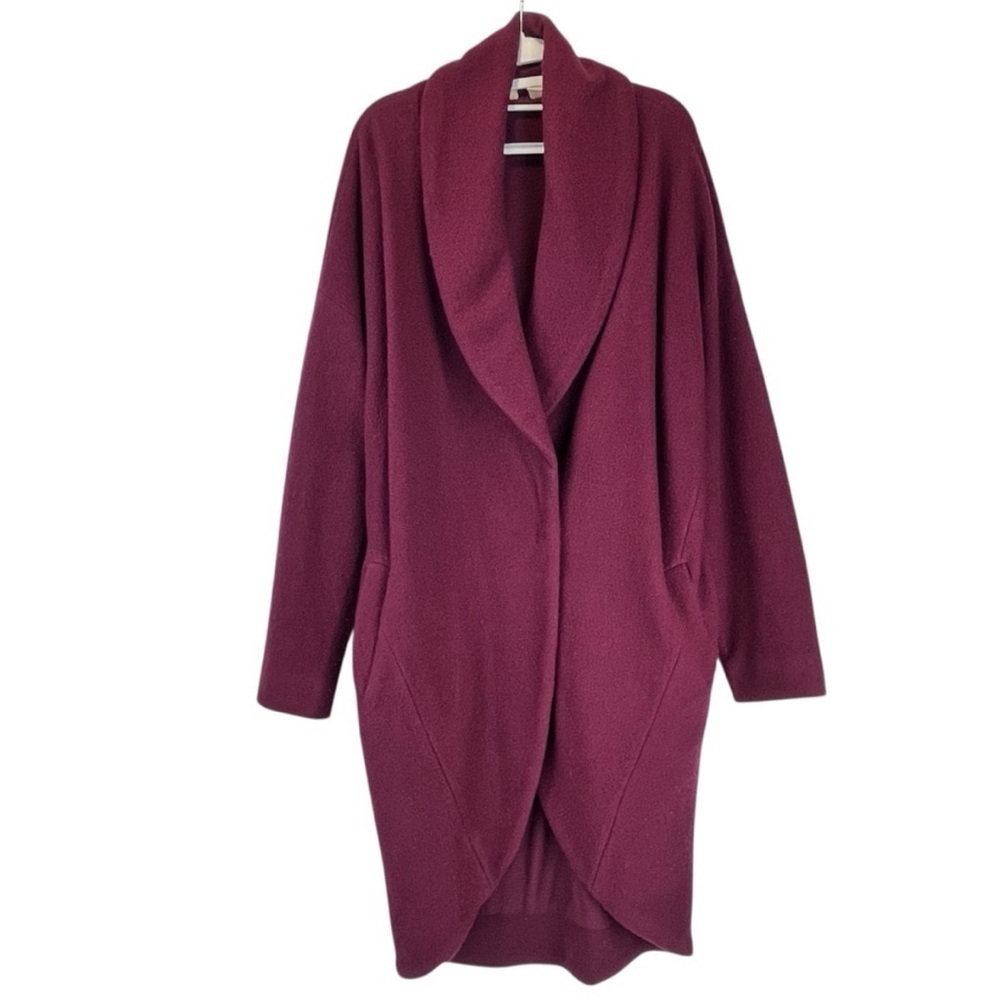ANTHROPOLOGIE Boiled Wool Unstructured Coat Pockets Burgundy SZ MED Moth